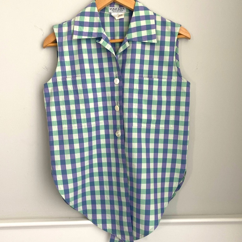 Jaeger VTG Gingham Cotton Button Down Shirt sz m